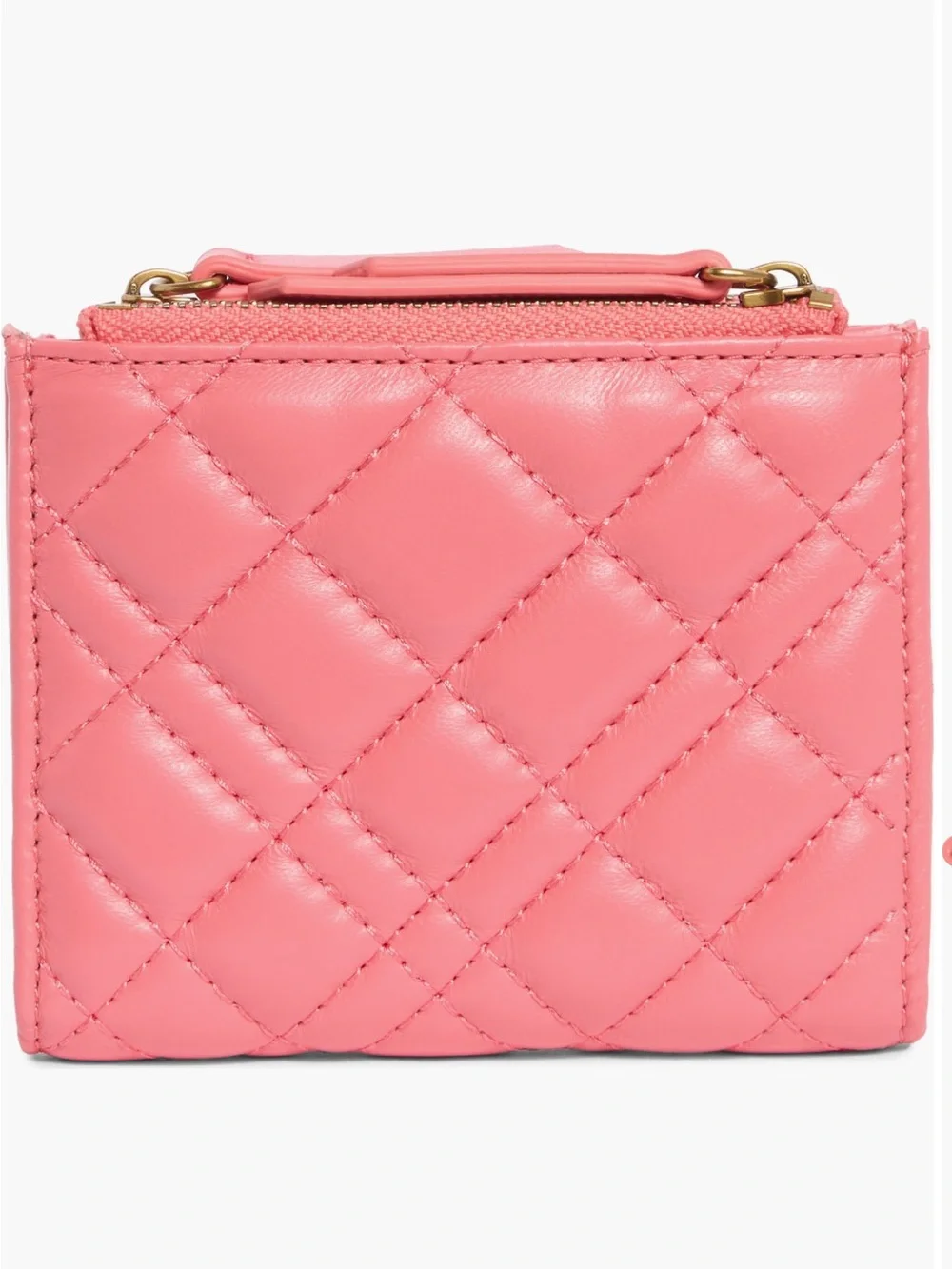 Kurt Geiger Quilted Coral-Pink Leather Card Wallet with Gold Plate
